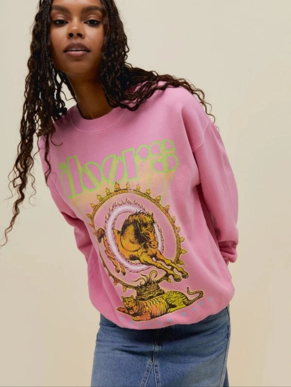 Daydreamer La The Doors Strange Days Bf Crew Sweatshirt In Pink Sugar Medium